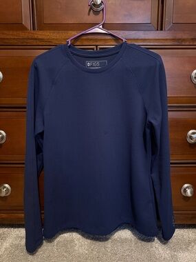 FIGS Navy Textured Crew Neck Long Sleeve Top